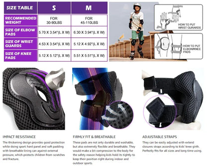 6Pcs/Set Kids/Youth Knee Pad Elbow Pads Guards Protective Gear Set for Roller Skates Cycling BMX Bike Skateboard Inline Skatings