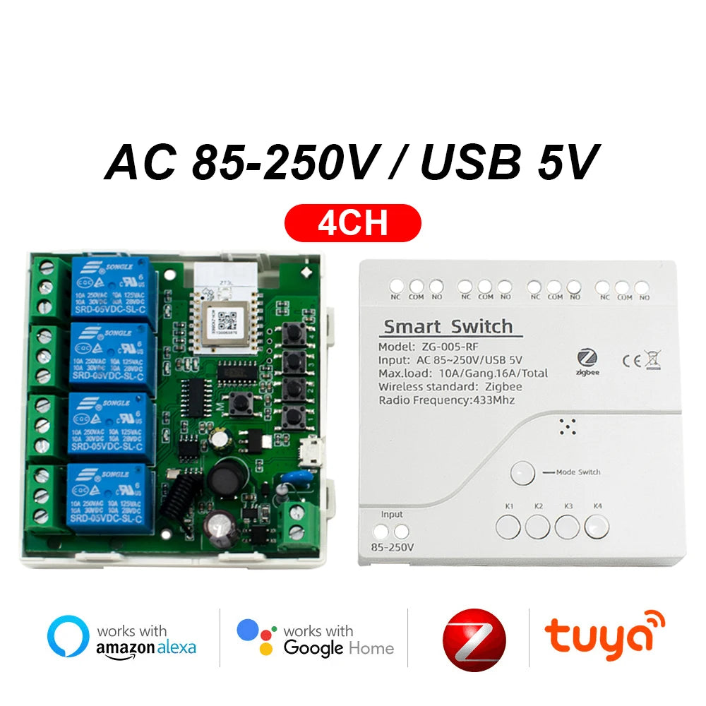 ZIGBEE Tuya eWelink Smart Home Automation Appliance Controller 1/2/4CH Switch Module for Garage Doors, Lights, Motors, Curtains