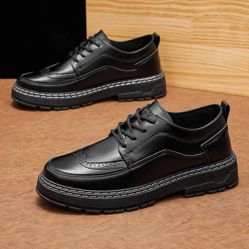 Men's Thick-Sole Leather Dress Shoes - Perfect for Office & Occasions