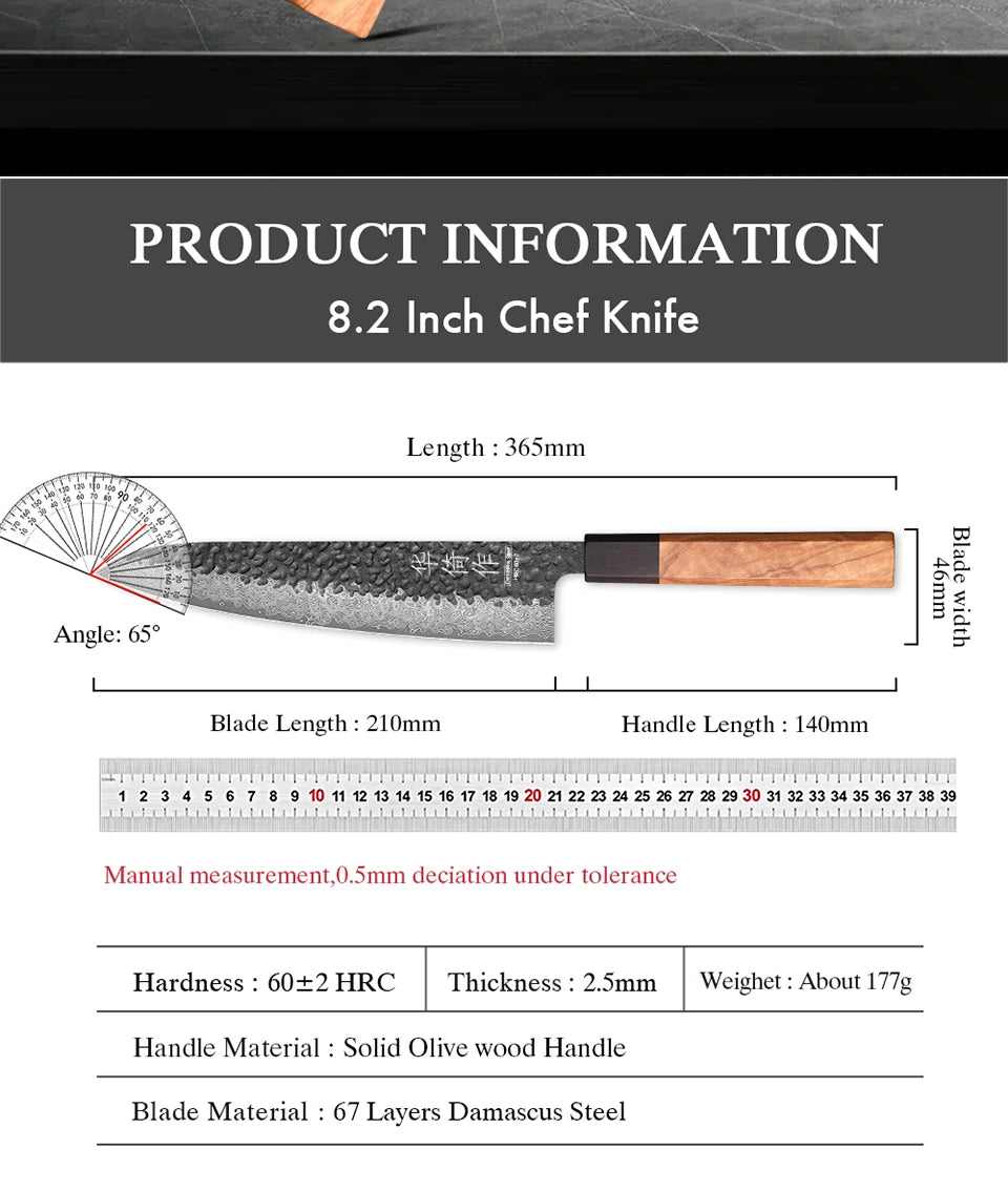 8.2" Japanese Handmade Chef Knife 67 Layer Damascus Steel Professional Kitchen Knives Sharp Slicer Vegetable Cooking Cleaver