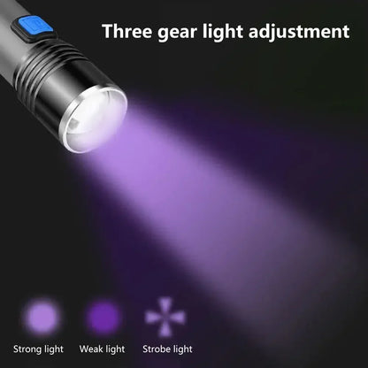 1/2PCS USB Charging Ultraviolet Flashlights UV Flashlight Blacklight Zoomable Torch Lamps Pet Urine Detector Hunting UV Light