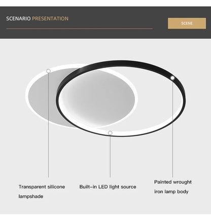 Modern Minimalist Led Ceiling Lamp For Bedroom Black White Design Ring Chandelier Living Room Study Loft Smart Light Fixtures