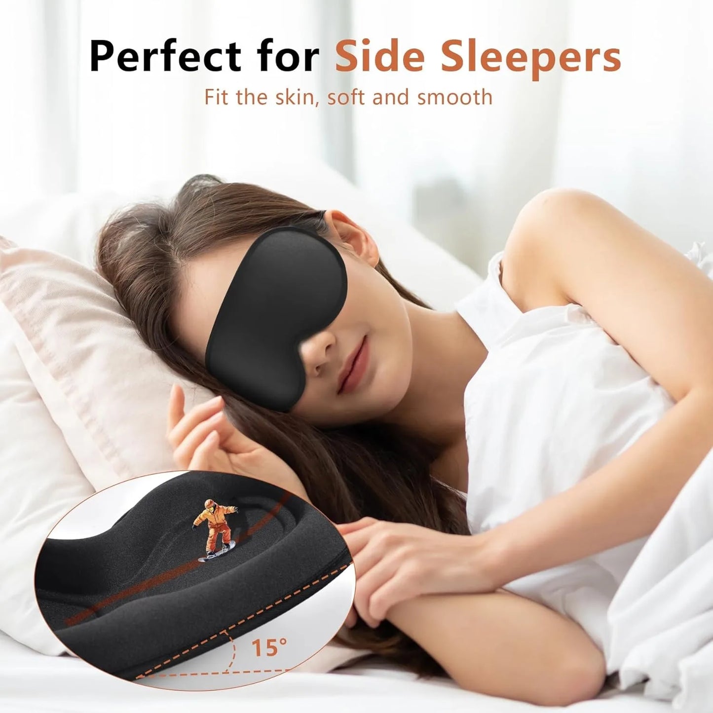 3D Contoured Eye Mask with Zero Pressure, 100% Blackout, Eye Mask for Sleep, Suitable for Offices, Napping, Travel, and Relaxati