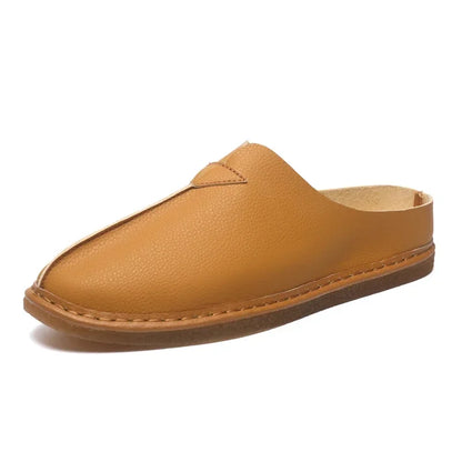 Fashion Leather Men Casual Shoes Slip on Man Loafers Breathable Soft Half Slippers Summer Flats Lightweight Lazy Driving Shoes