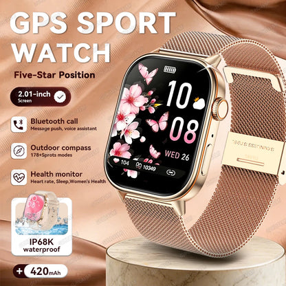 2026 New Women Fashion Sports Smart watch 2.01-inch Screen IP68K Swim GPS Positioning Bluetooth Call Health Heart Rate Bracelets