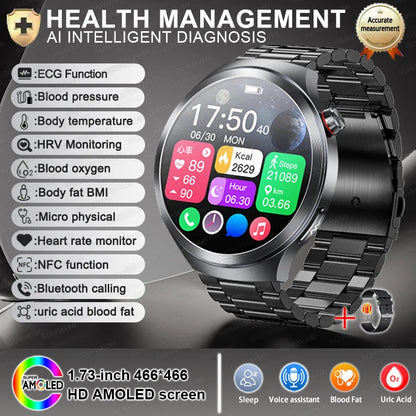 2026New 1.73-inch Sapphire AMOLED Smart Watch Men Women ECG Uric Acid Blood Pressure Health Track Call Clock Care Smartwatch NFC