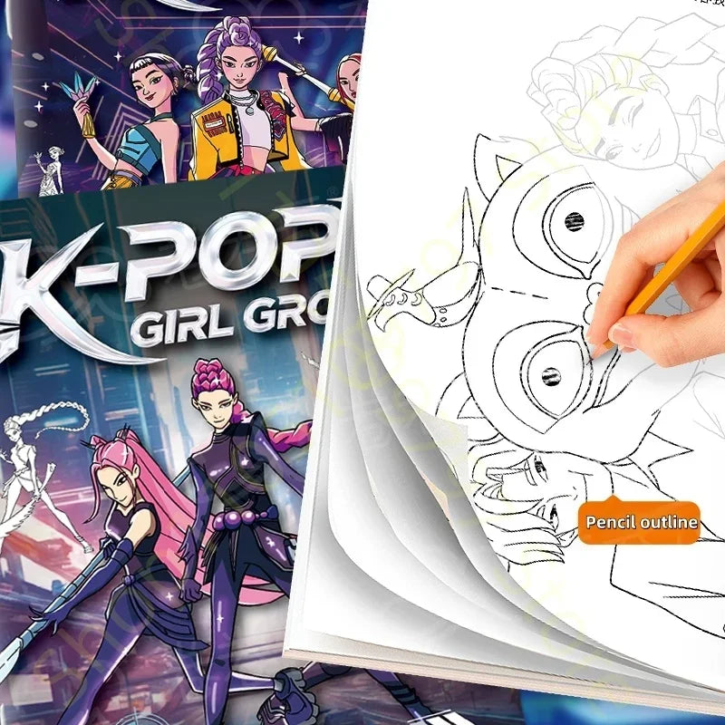 Stress Relief Coloring Book Cute Anime Girls 36/56 Pages Relaxing Activity Book for Adults Kids Birthday Gifts