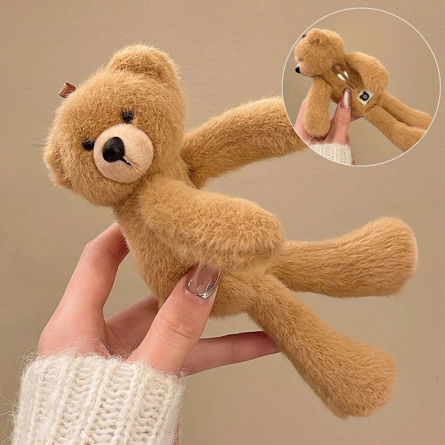 1PC Cute Plush Teddy Bear Hair Claw Clip, Sweet Bow Decor Jaw Clip, Kawaii Hair Accessory For Girls Daily Casual Styling