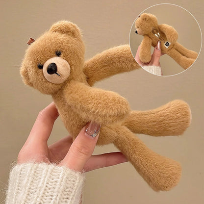 1PC Cute Plush Teddy Bear Hair Claw Clip, Sweet Bow Decor Jaw Clip, Kawaii Hair Accessory For Girls Daily Casual Styling