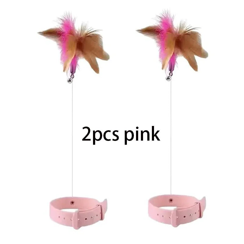 Cat Feather Collar Toy, Interactive Toys for Indoor Cats Self Play Funny Teaser Wand Neck Toy Feathers with Bell