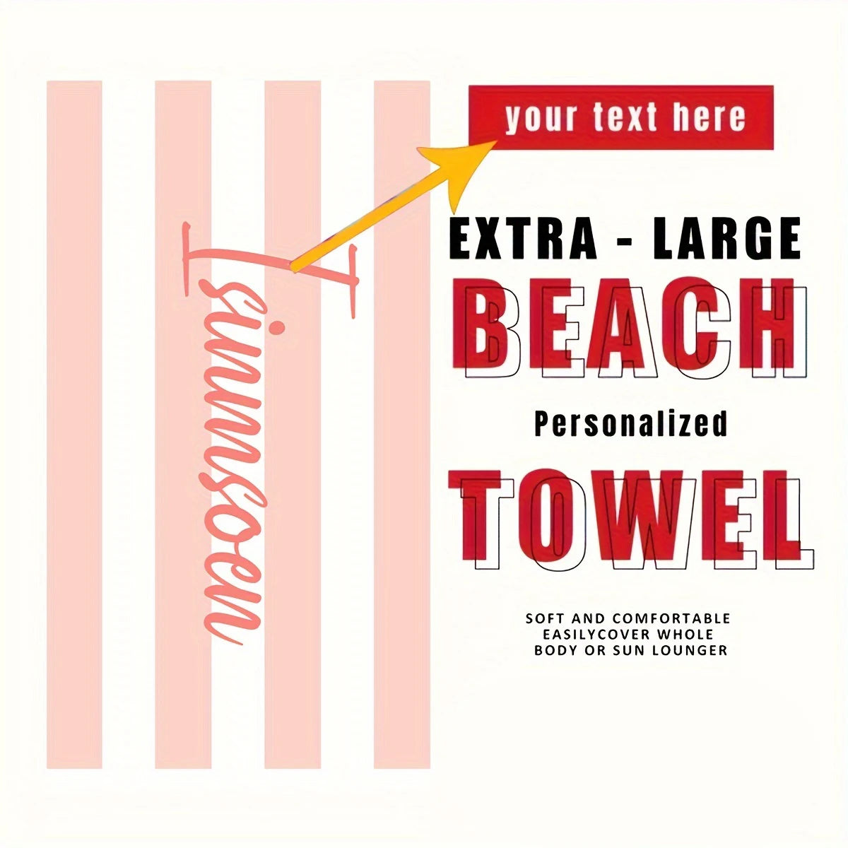 Personalized Striped Beach Towel Custom Name/Logo Microfiber Towel Thin Quick Dry Absorbent for Beach Swimming Yoga Bath Sports