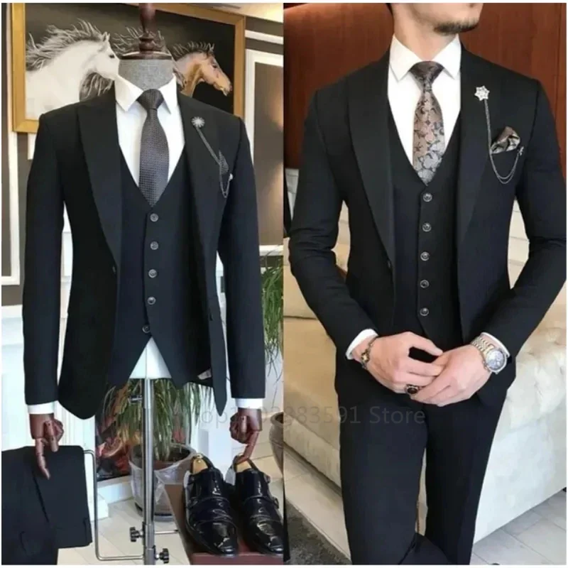 3 Pieces New Business Khaki Formal Men's Slim Fit Suits Wedding Groom Prom Terno Masculino Custom Blazer Jacket Vest Pant Sets