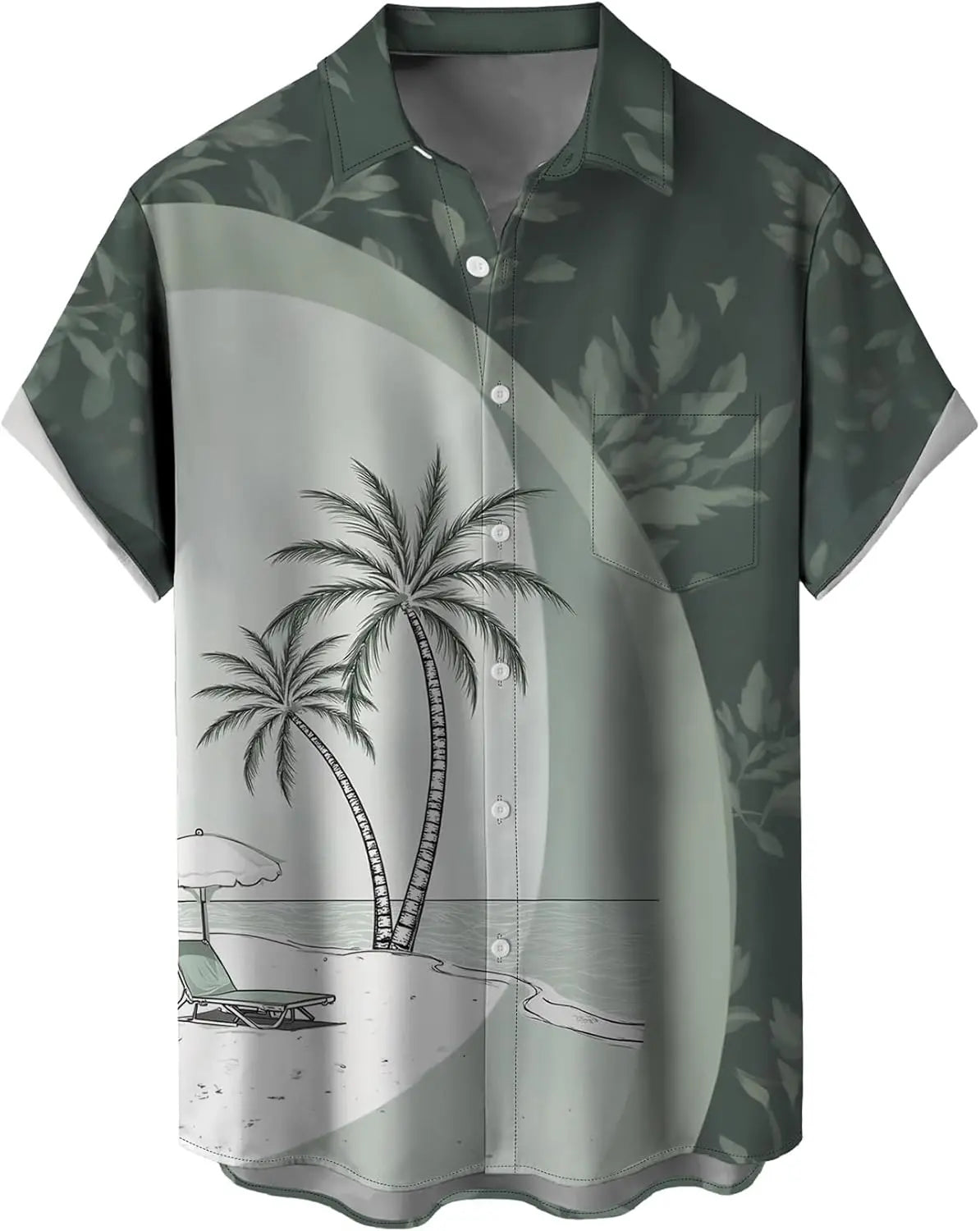 Summer Men's Gradient Sketch Coconut Tree 3D Printed Shirt, Vintage Hawaiian Tropical Quick Drying Loose Shirt