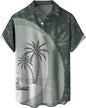 Summer Men's Gradient Sketch Coconut Tree 3D Printed Shirt, Vintage Hawaiian Tropical Quick Drying Loose Shirt