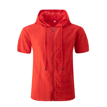 2026 Summer New Fashion Plaid Zipper Sleeveless Hooded Cardigan T-Shirt Men's Slim Sports Breathable Fitness Top