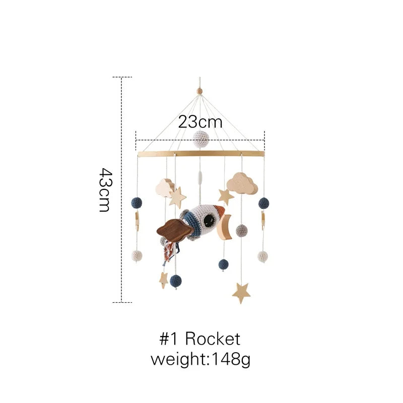 Baby Soft Felt Cartoon Wool Ball Seashell Rattles Hanging Bed Bell Newborn Mobile Crib Wooden Bracket Montessori Education Toys