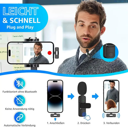 Wireless Lavalier Microphone Mini USB-C Noise Reduction for iPhone Android Live Streaming Interviews Portable Handheld Mic