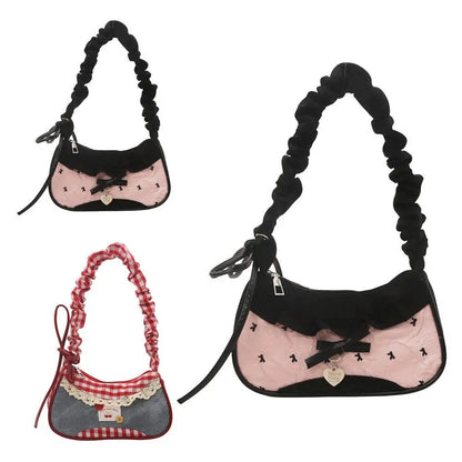 Fashion Grid Mini Handbag with Adjustable Shoulder Strap Korean Style Hand-held Commuting Bag Single-Shoulder Crossbody Underarm