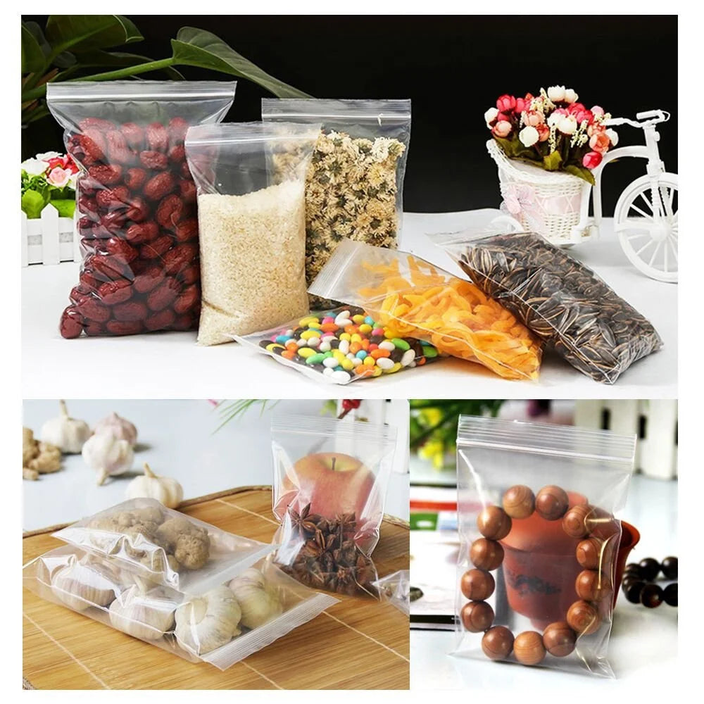 100 Pcs/Pack 5-12 Wire Self Seal Clear Plastic Poly Resealable Ziplock Bags Food Storage Fresh Package Reclosable Multi Size