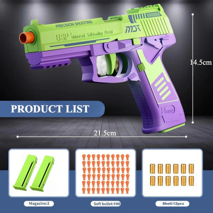 USP Soft Bullet Toy Pistol Shell Ejecting Continuous Firing Empty Hanging Design Outdoor Interactive Game Toy for Kids Gift