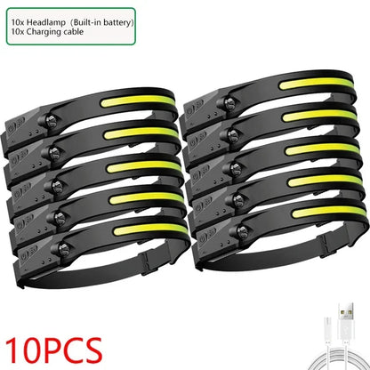 1~20Pack Headlamp USB Rechargeable LED Sensor Flashlight XPE+COB Torch Camping Waterproof Headlight for Fishing Lantern