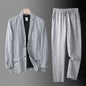 High Quality Men Blazer Jacket and Pants Man Linen Blazer  2 Piece Suit Spring Summer Thin Style Fashion Casual Set Long Sleeve