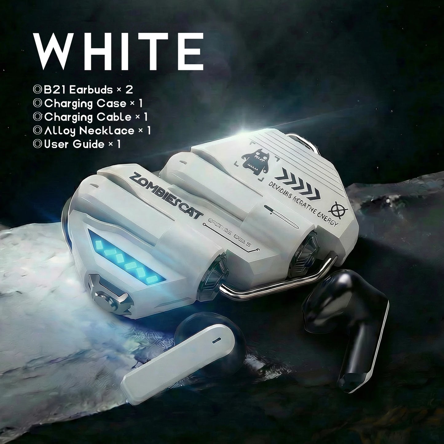 Zombies Cat Real Time Ai Translator Headphone Alloy Mecha Bluetooth 6.0 Earphone Immersive Stereo TWS Wireless Earbuds with APP