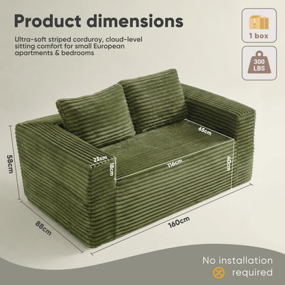 Boneless Deep Seat Double Sofa No Assembly Needed Foam Floor Cushion Sofa Plush Corduroy Fabric Apartment Bedroom Living Room