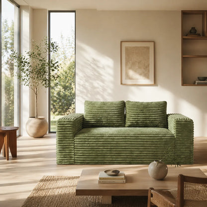 Boneless Deep Seat Double Sofa No Assembly Needed Foam Floor Cushion Sofa Plush Corduroy Fabric Apartment Bedroom Living Room