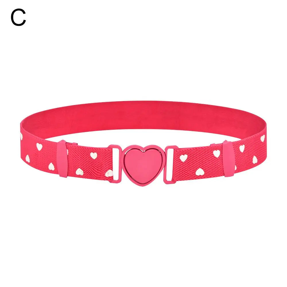 2022 Children Stretch Belts Girls Multicolor Adjustable Elastic Waist Belts with Heart Shape Buckle Waistband Accessories