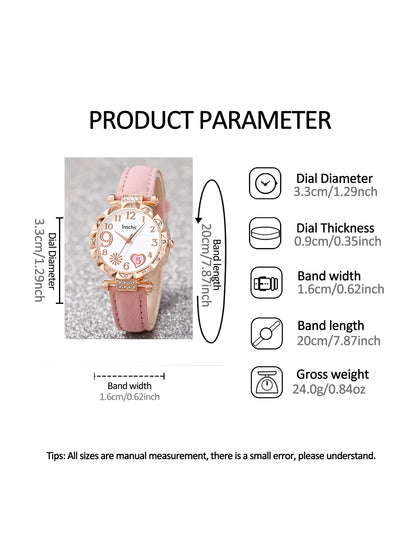 Women's quartz watch and set of inlaid jewelry, gift with heart-shaped fireworks design, does not include the box