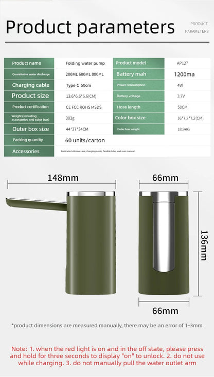 Electric Water Pump Household Bottled Water Water Extractor Folding Purified Water Dispenser Suction Pump Outdoor