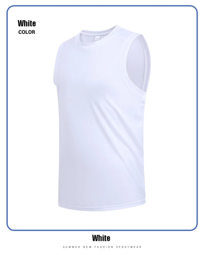 Men's New Large Size Breathable Ice Silk Quick Dry Sleeveless Vest Round Neck Casual Running Fitness M-8xl Summer Sports T-Shirt