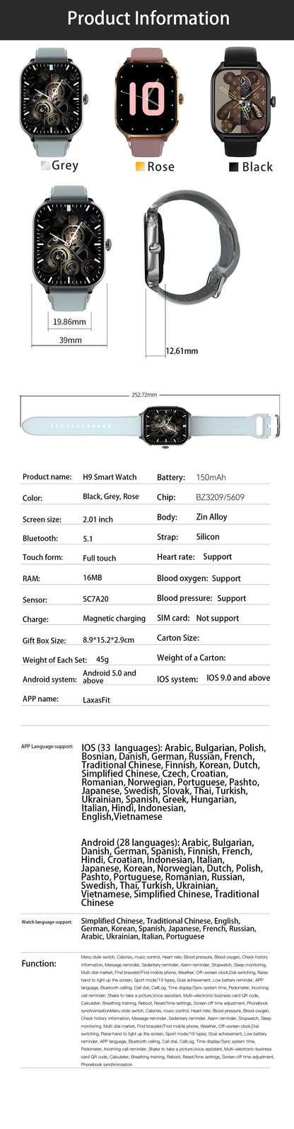 2.01'' Smartwatches Fitness Tracker Blood Pressure Monitor BT Call Sports Wrist Smart Watches for Men Women 2026 Android Phones