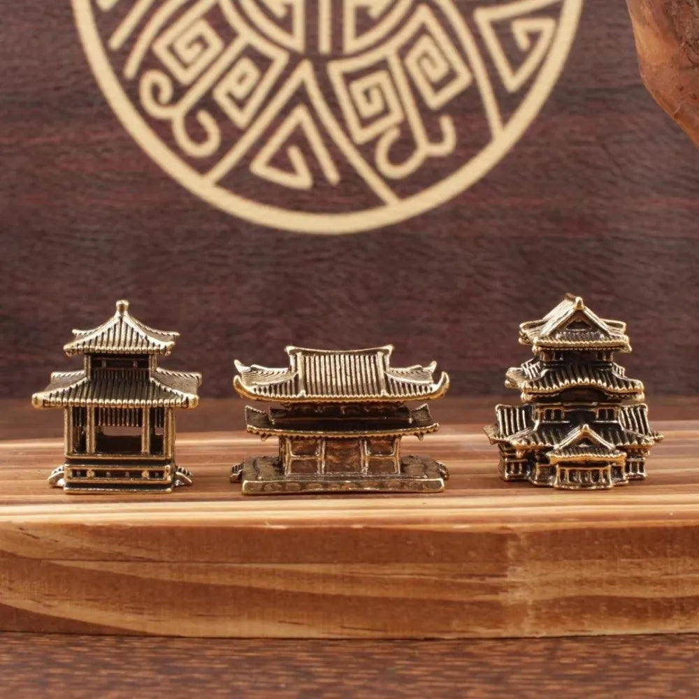Retro Brass Micro Landscape Chinese Rockery Ancient Pavilion Ancient Architecture Miniature Model Bonsai Fish Tank Decoration
