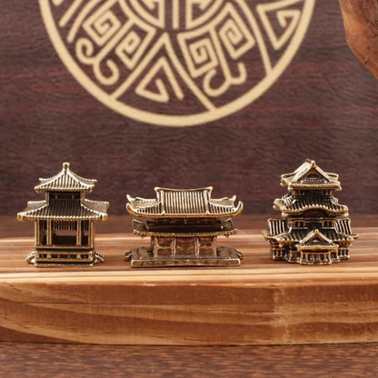 Retro Brass Micro Landscape Chinese Rockery Ancient Pavilion Ancient Architecture Miniature Model Bonsai Fish Tank Decoration