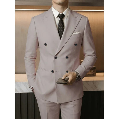 Men'S Slim Fit 2pcs Suit Double Breasted Business Wedding Prom Tuxedo Suits Blazer & Pants Set