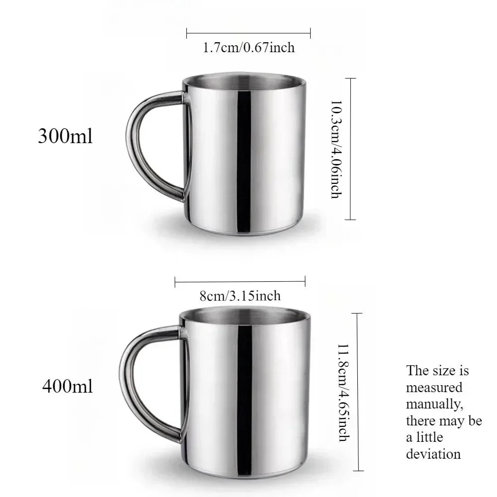 Stainless Steel Cup with Handle, Easy Clean Reusable Portable Water Cup 300/400ml for Office Outdoor Camping
