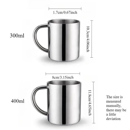 Stainless Steel Cup with Handle, Easy Clean Reusable Portable Water Cup 300/400ml for Office Outdoor Camping