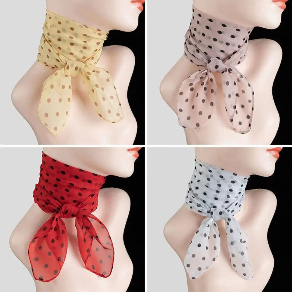 Summer Polka Dot Print Artificial Silk Scarf Thin Neck Warp Chiffon Soft Shawl Beach Sunscreen Square Women Neck Scarves