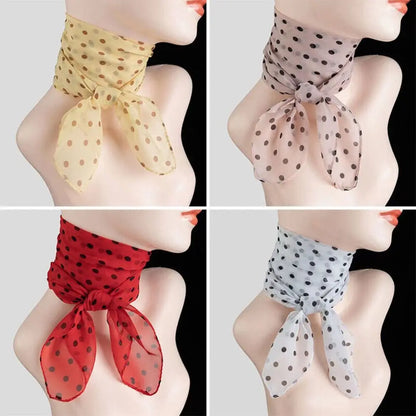 Summer Polka Dot Print Artificial Silk Scarf Thin Neck Warp Chiffon Soft Shawl Beach Sunscreen Square Women Neck Scarves