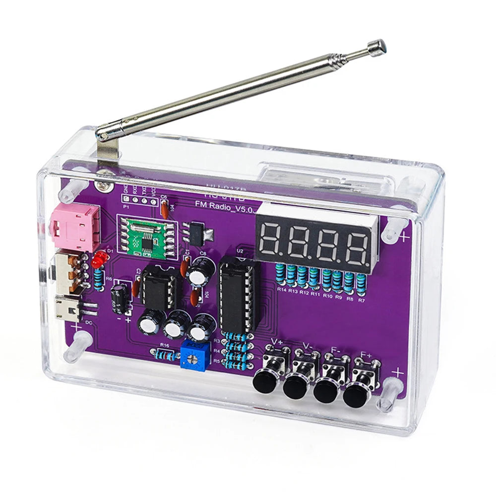 DIY FM Radio Electronic Kit Adjustable Frequency 87-108MHz Practice Soldering RDA5807S Digital Display DIY Soldering HU-017B