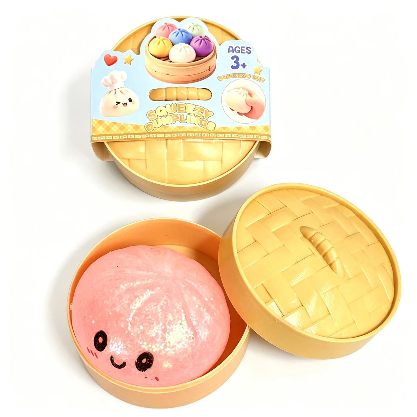 Colorful Dumpling Squishes Stress Balls Fidget Sensory Toys Simulation Food Squishies Bun with Steamer Squeeze Dough Ball Gifts