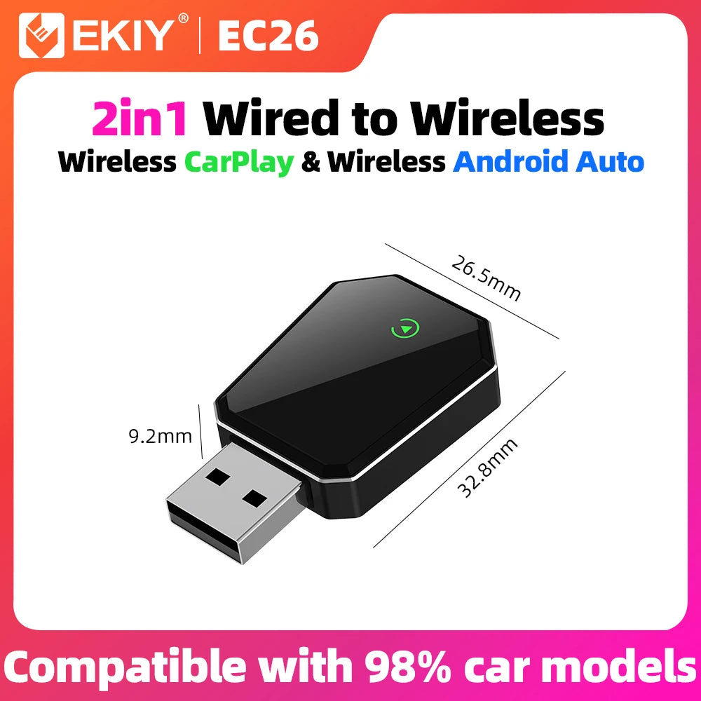 EKIY 2in1 Wired To Wireless CarPlay Dongle Android Auto Adapter Car Intelligent Systems AI Smart Box For Car With Wired CarPlay