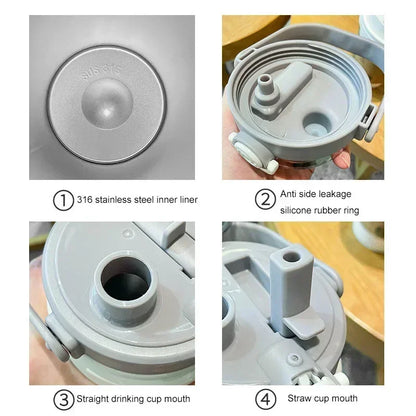New Large Capacity Thermo Bottle with Straw Stainless Steel Thermal Water Bottle Keep Cold and Hot Thermos Cup Vacuum Flask