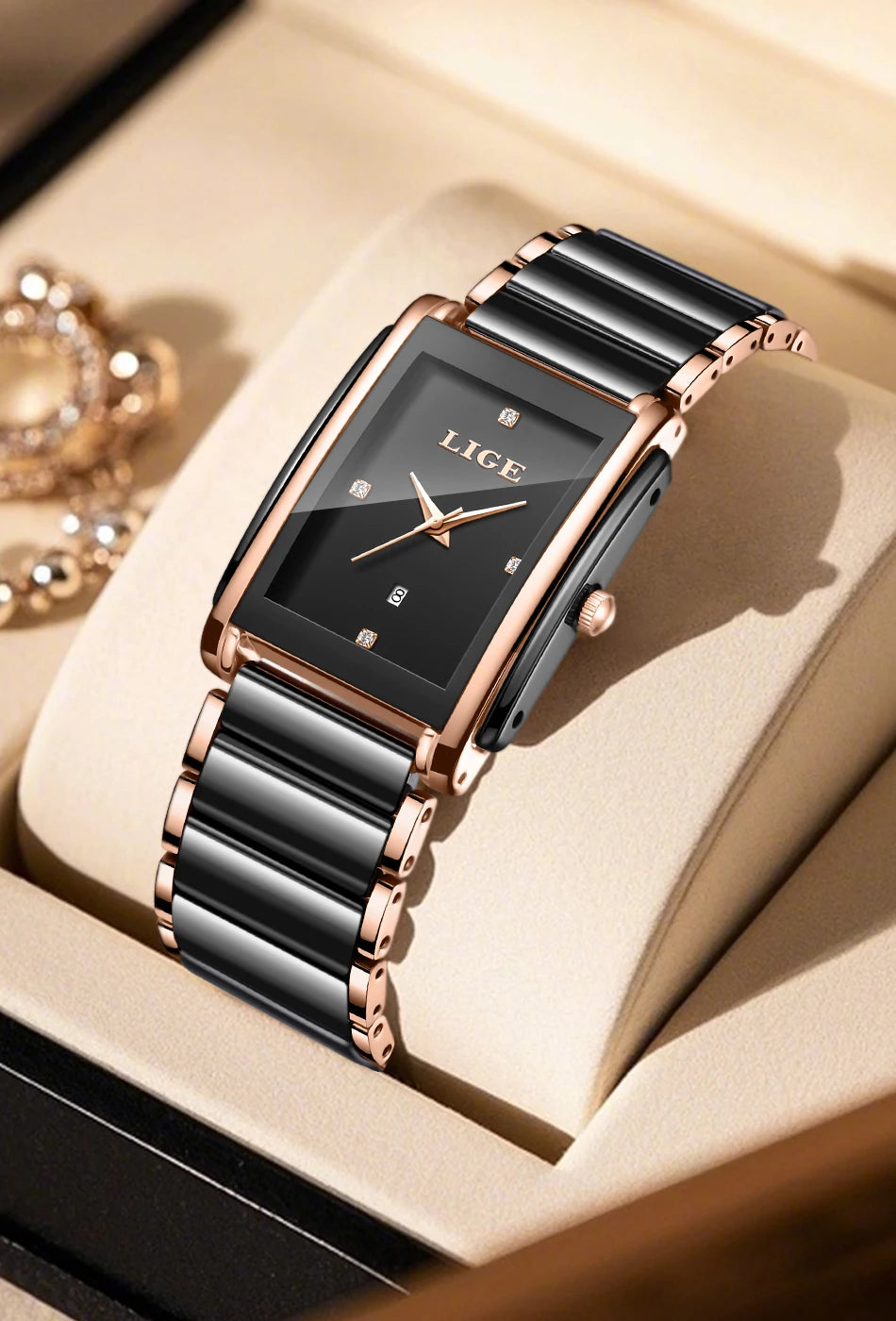 LIGE Creative Square Watch For Women Fashion Elegant Women's Bracelet Watch Stainless Steel Waterproof Date Quartz Wristwatches