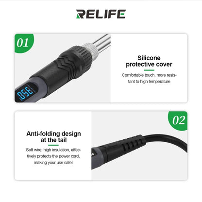 RELIFE 936 90W Intelligent Digital Display Portable Soldering Iron 120~550℃ Adjustable Supports 900M Series Soldering Iron Tips