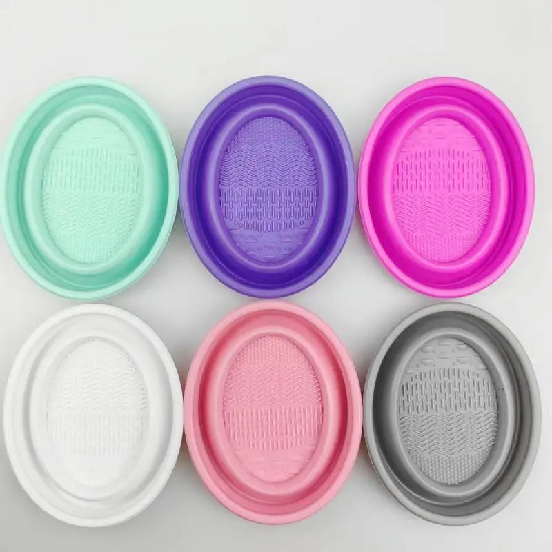 Folding Powder Puff Cleaning Bowl Eyeshadow Brushes Wash Clean Mat Beauty Tools Scrubber Box Soft Silicone Makeup Brush Cleaner