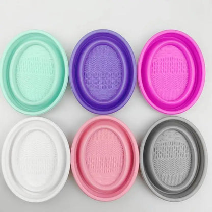 Folding Powder Puff Cleaning Bowl Eyeshadow Brushes Wash Clean Mat Beauty Tools Scrubber Box Soft Silicone Makeup Brush Cleaner