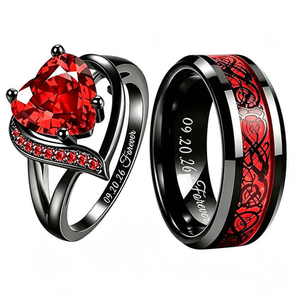 Personalized Couple Rings Set Custom Engraved Heart Cubic Zirconia Engagement  Ring Birthday Gift Wedding Rings Jewelry
